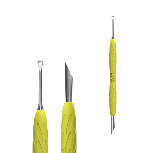 Pusher ring STALEKS Gummy UNIQ 11 TYPE 2 manicure spatula with yellow silicone handle